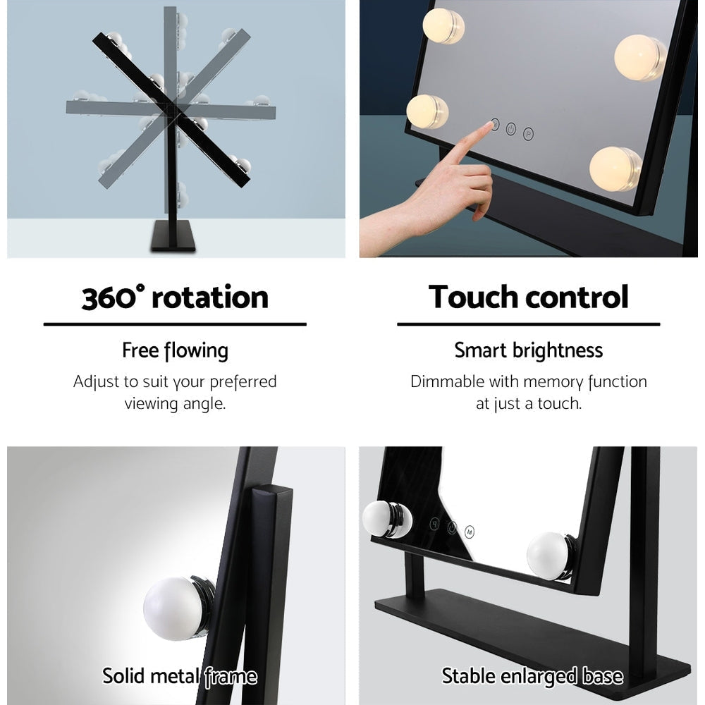 Embellir LED Standing Makeup Mirror - Black-Makeup Mirrors-PEROZ Accessories