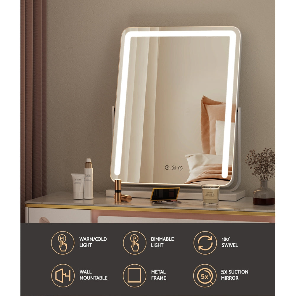 Embellir Makeup Mirror with Lights Hollywood Vanity LED Mirrors White 40X50CM-Makeup Mirrors-PEROZ Accessories