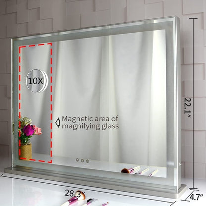 Hollywood LED Makeup Mirror with Smart Touch Control and 3 Colors Dimmable Light (72 x 56 cm)-Makeup Mirrors-PEROZ Accessories