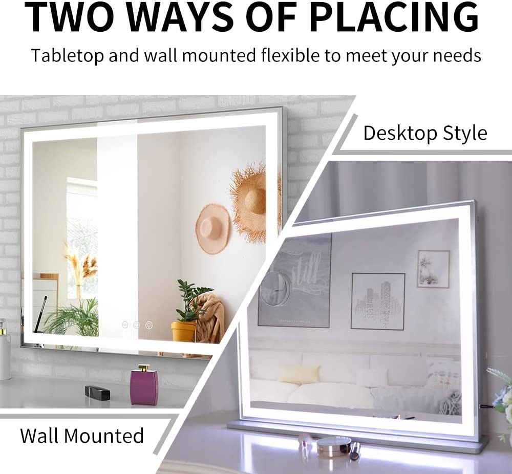 Hollywood LED Makeup Mirror with Smart Touch Control and 3 Colors Dimmable Light (72 x 56 cm)-Makeup Mirrors-PEROZ Accessories