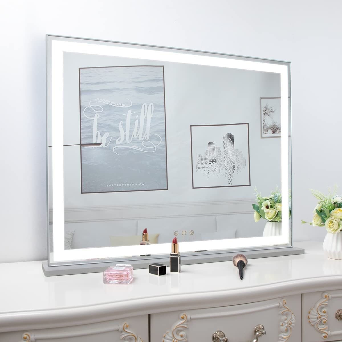 Hollywood LED Makeup Mirror with Smart Touch Control and 3 Colors Dimmable Light (72 x 56 cm)-Makeup Mirrors-PEROZ Accessories