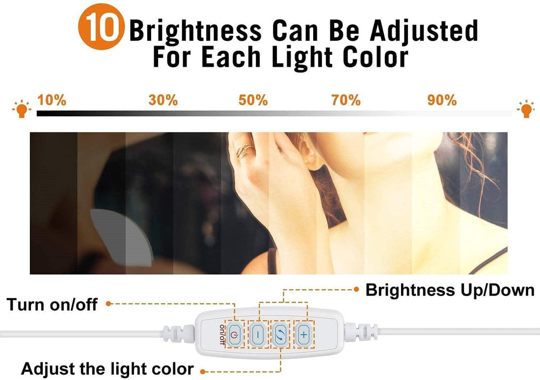 Makeup Mirrors - Hollywood Vanity Style LED Makeup Lights Mirror With 3 Color Modes Lights With 10 Dimmable Bulbs (Mirror Not Include)