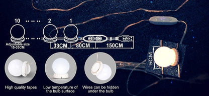 Makeup Mirrors - Hollywood Vanity Style LED Makeup Lights Mirror With 3 Color Modes Lights With 10 Dimmable Bulbs (Mirror Not Include)