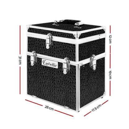 Embellir Portable Cosmetic Beauty Makeup Carry Case with Mirror - Crocodile Black-Makeup Organisers-PEROZ Accessories