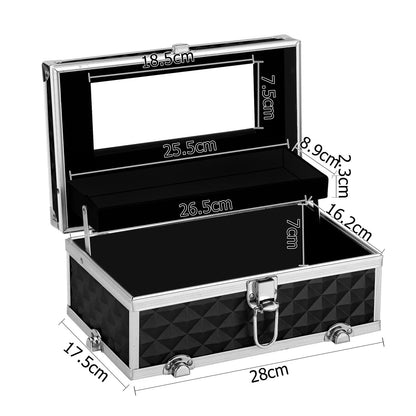 Embellir Portable Cosmetic Beauty Makeup Carry Case with Mirror - Diamond Black-Makeup Organisers-PEROZ Accessories