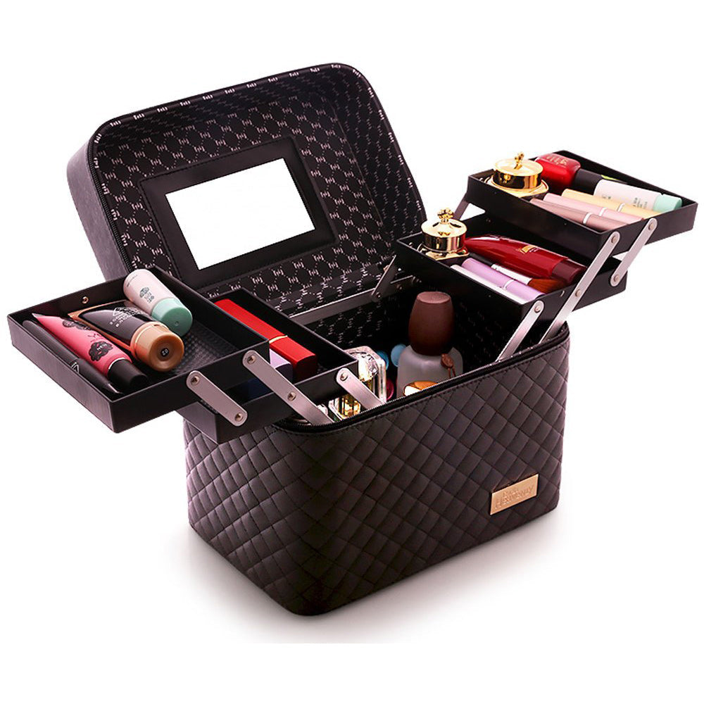 Travel Mirror Cosmetic Bag Foldable Tray Portable Makeup Organizer Case Storage Display Box-Makeup Organisers-PEROZ Accessories