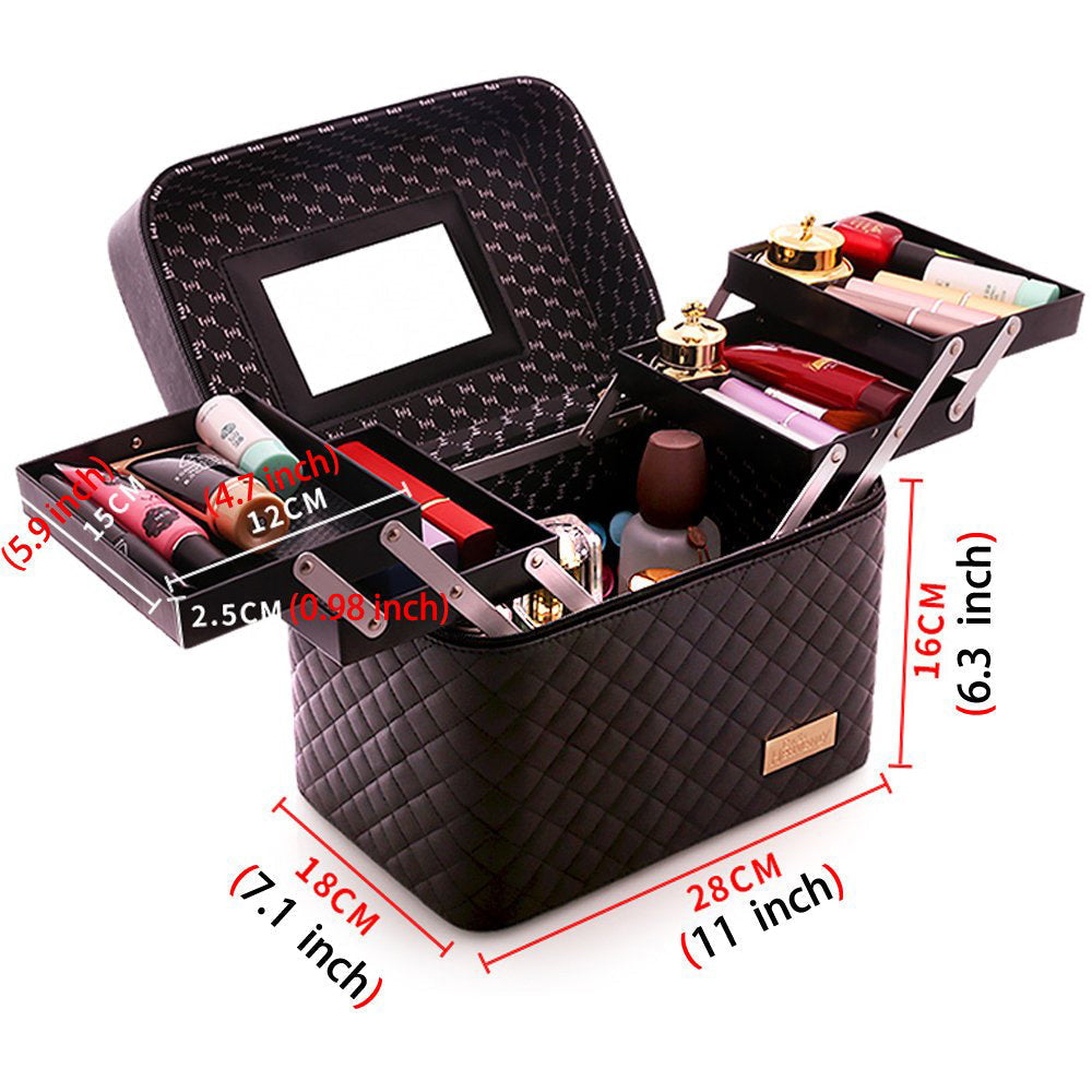 Travel Mirror Cosmetic Bag Foldable Tray Portable Makeup Organizer Case Storage Display Box-Makeup Organisers-PEROZ Accessories