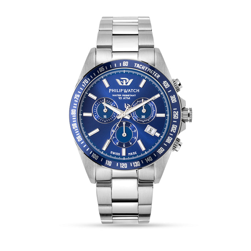 Philip Watch - Caribe Blue Sunray Silver Bracelet Chronograph Men&