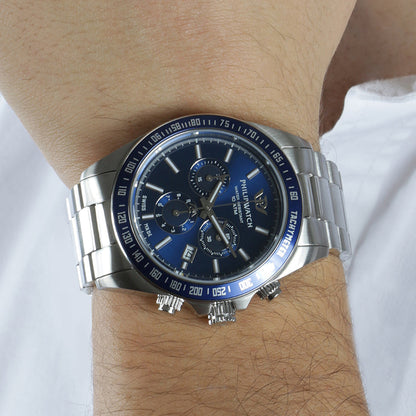 Philip Watch - Caribe Blue Sunray Silver Bracelet Chronograph Men&
