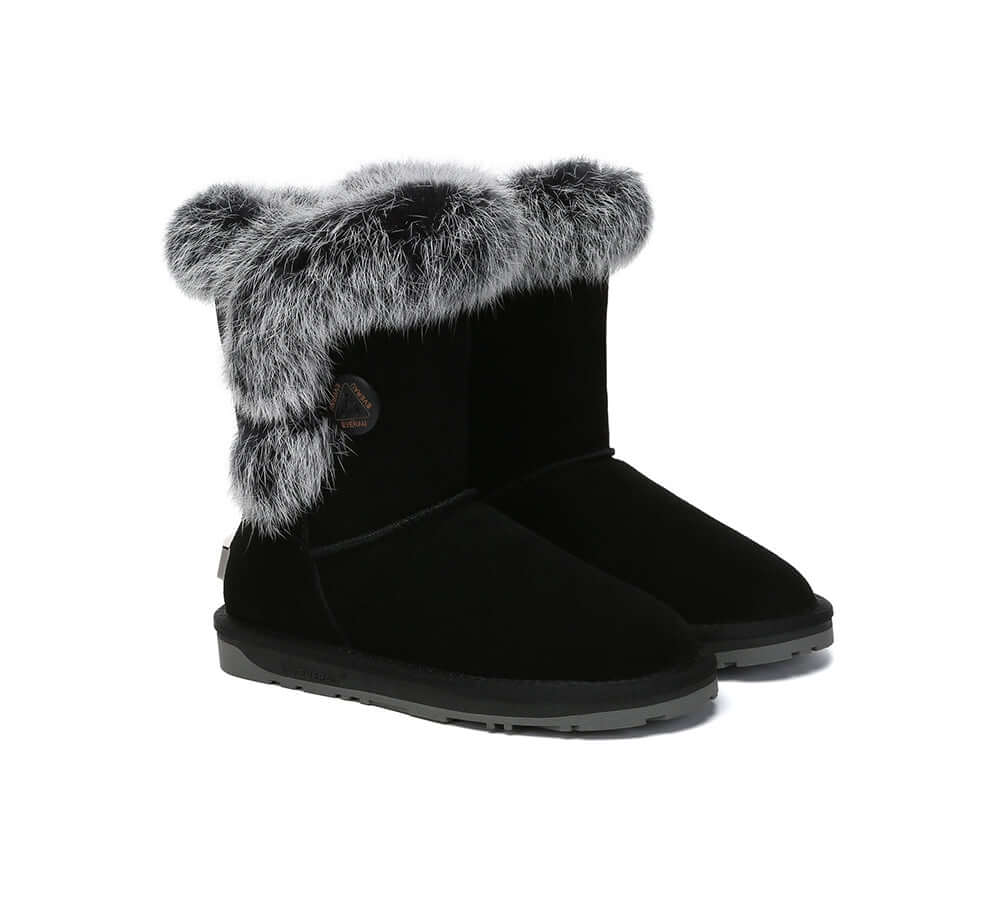 UGG EVERAU® UGG Boots Women Sheepskin Wool Collar Short Button Donna-PEROZ Accessories