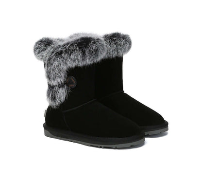 UGG EVERAU® UGG Boots Women Sheepskin Wool Collar Short Button Donna-PEROZ Accessories