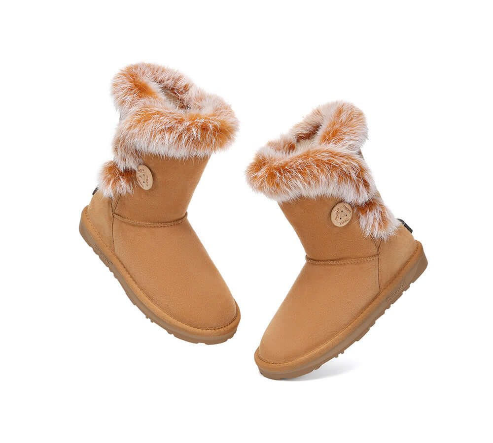 UGG EVERAU® UGG Boots Women Sheepskin Wool Collar Short Button Donna-PEROZ Accessories