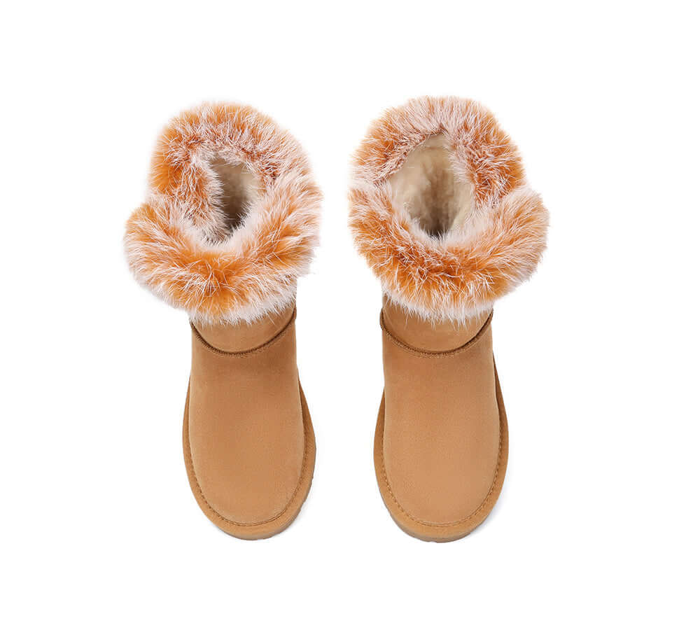 UGG EVERAU® UGG Boots Women Sheepskin Wool Collar Short Button Donna-PEROZ Accessories