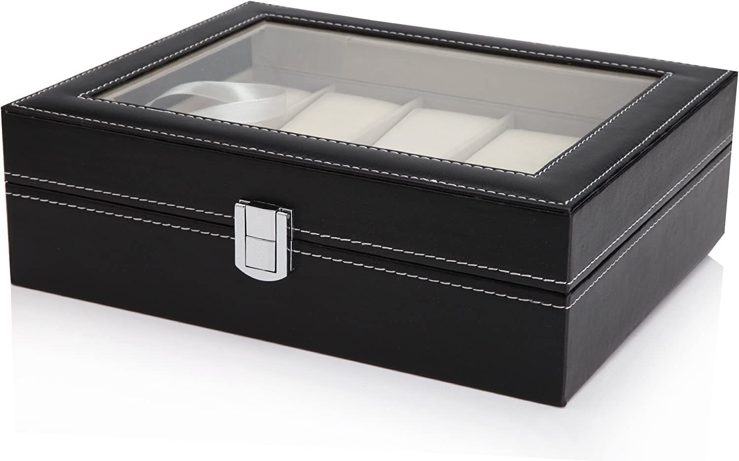 Black PU Leather Watch Organizer Display Storage Box Cases for Men &amp; Women (10 slots)-Watch Accessories-PEROZ Accessories