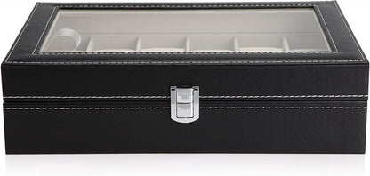 Black PU Leather Watch Organizer Display Storage Box Cases for Men &amp; Women (12 slots)-Watch Accessories-PEROZ Accessories
