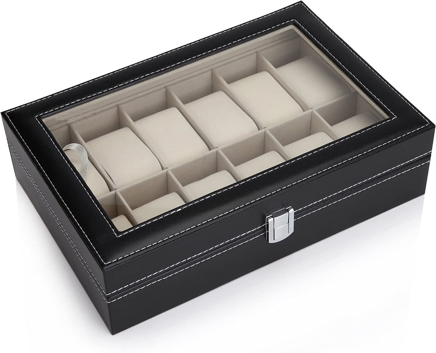 Black PU Leather Watch Organizer Display Storage Box Cases for Men &amp; Women (12 slots)-Watch Accessories-PEROZ Accessories