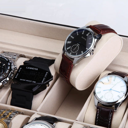 Black PU Leather Watch Organizer Display Storage Box Cases for Men &amp; Women (12 slots)-Watch Accessories-PEROZ Accessories