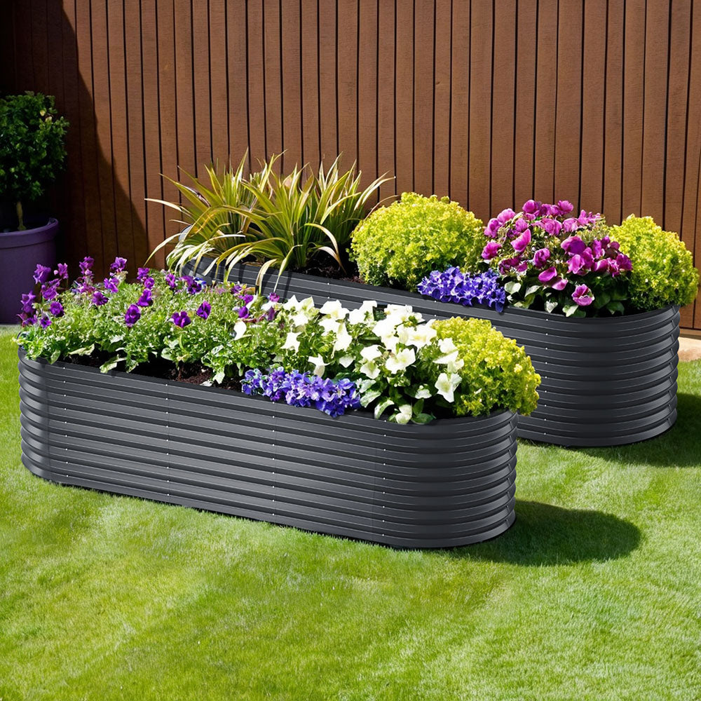 x2 Green Fingers Raised Garden Bed Kit Planter Oval Galvanised Steel 240cmX80cmX56cm-Home &amp; Garden > Garden Beds > Garden Beds &amp; Planters-PEROZ Accessories