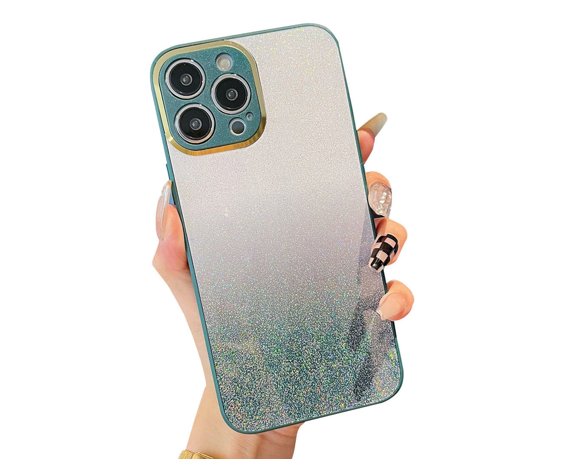 Anymob iPhone Case Green Gradient Glitter Bling Case Protective Soft Silicone Mobile Cover For iPhone 14 11 12 13 Pro Max X XR XS Max 7 8 Plus SE 2020-Mobile Phone Cases-PEROZ Accessories