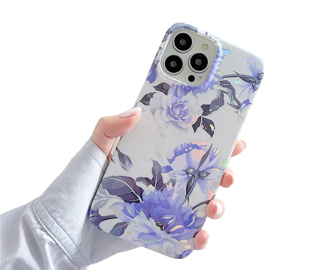Anymob iPhone Phone Case Purple Glossy Laser Flower Soft Silicone Back Cover For IOS 13 12 11 X XR XS Pro Max Compatible-Mobile Phone Cases-PEROZ Accessories