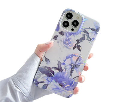 Anymob iPhone Phone Case Purple Glossy Laser Flower Soft Silicone Back Cover For IOS 13 12 11 X XR XS Pro Max Compatible-Mobile Phone Cases-PEROZ Accessories