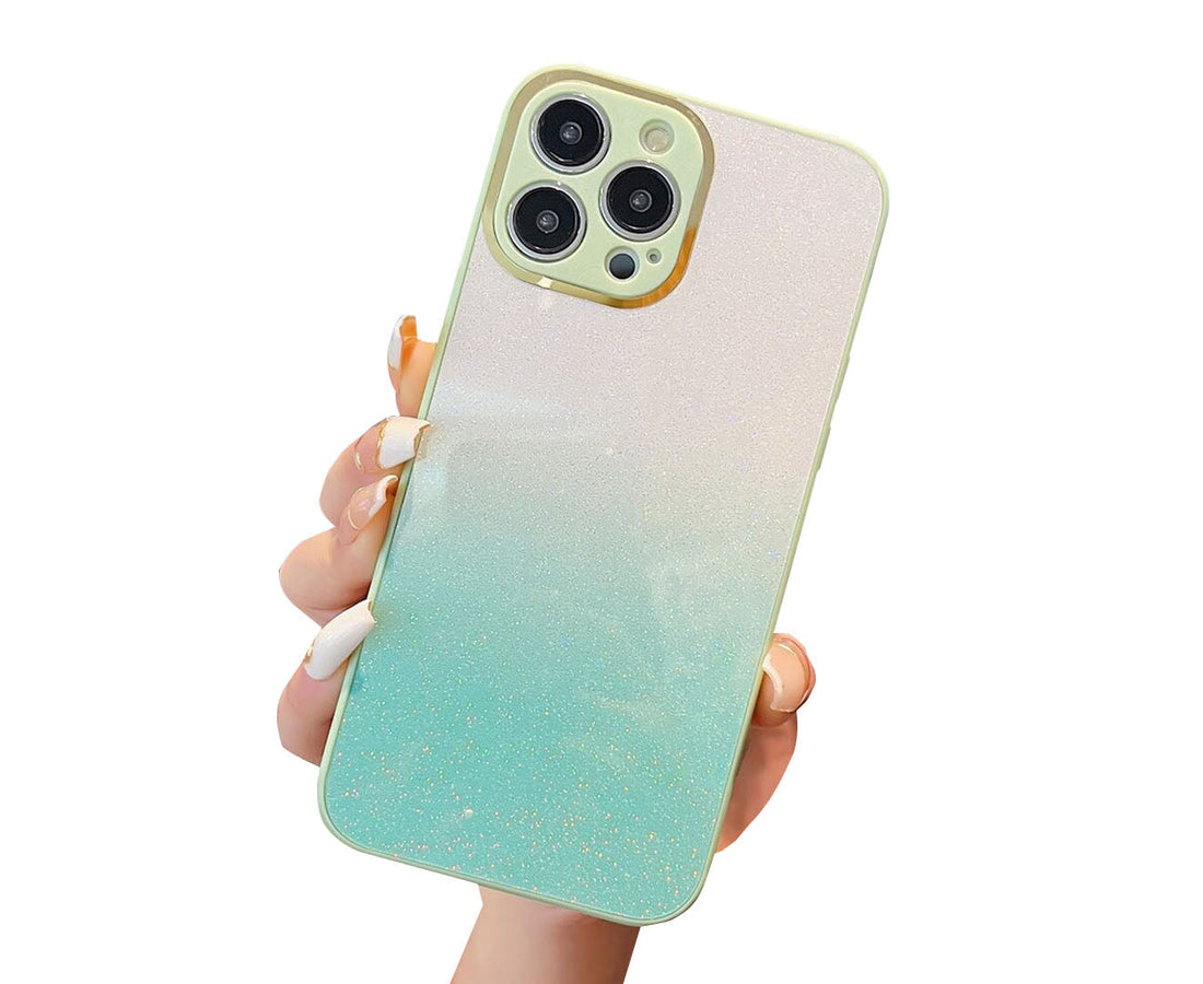 Anymob iPhone Case Cyan Gradient Glitter Bling Case Protective Soft Silicone Mobile Cover For iPhone 14 11 12 13 Pro Max X XR XS Max 7 8 Plus SE 2020-Mobile Phone Cases-PEROZ Accessories