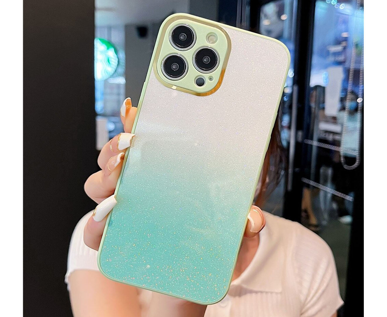 Anymob iPhone Case Cyan Gradient Glitter Bling Case Protective Soft Silicone Mobile Cover For iPhone 14 11 12 13 Pro Max X XR XS Max 7 8 Plus SE 2020-Mobile Phone Cases-PEROZ Accessories