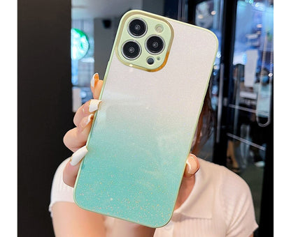 Anymob iPhone Case Cyan Gradient Glitter Bling Case Protective Soft Silicone Mobile Cover For iPhone 14 11 12 13 Pro Max X XR XS Max 7 8 Plus SE 2020-Mobile Phone Cases-PEROZ Accessories
