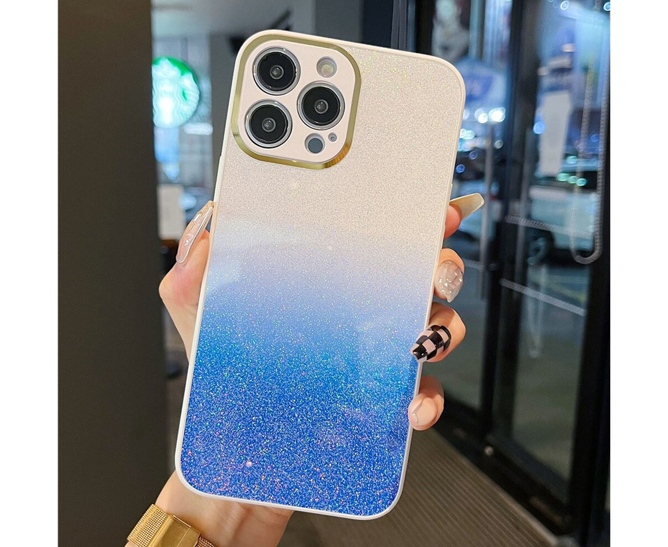 Anymob iPhone Case Blue Gradient Glitter Bling Case Protective Soft Silicone Mobile Cover For iPhone 14 11 12 13 Pro Max X XR XS Max 7 8 Plus SE 2020-Mobile Phone Cases-PEROZ Accessories