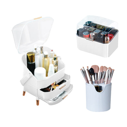 SOGA White Cosmetic Jewelry Storage Organiser Set Makeup Brush Lipstick Skincare Holder Jewelry Storage Box with Handle-Makeup Organisers-PEROZ Accessories