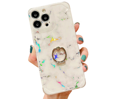 Anymob iPhone Case White Laser Gradient Glitter Marble Ring Holder Stand Soft Silicone Shockproof Coque Mobile Cover iPhone 12 11 13 Pro Max-Mobile Phone Cases-PEROZ Accessories