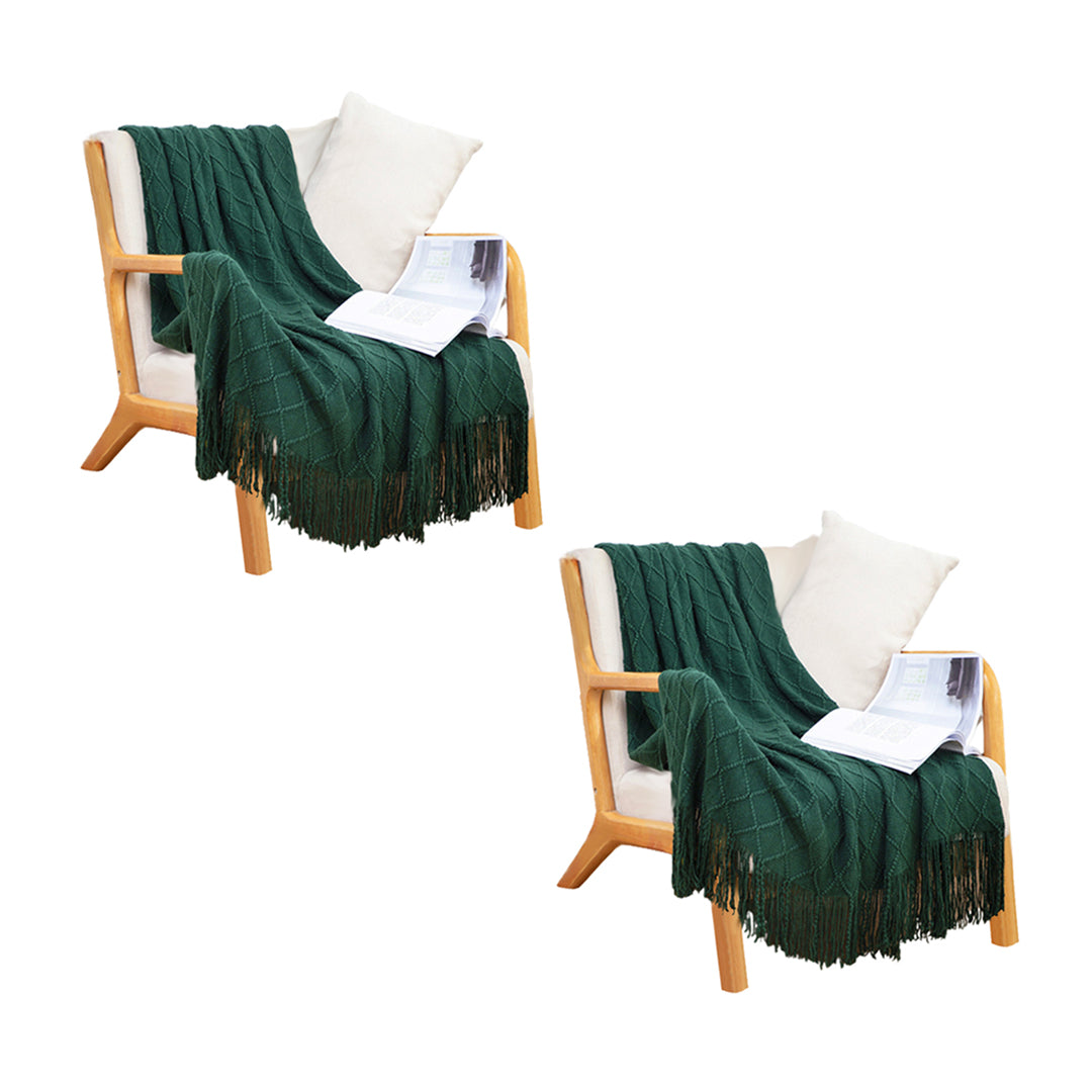 SOGA 2X Green Diamond Pattern Knitted Throw Blanket Warm Cozy Woven Cover Couch Bed Sofa Home Decor with Tassels-Throw Blankets-PEROZ Accessories