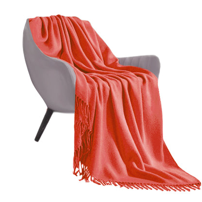 SOGA Orange Acrylic Knitted Throw Blanket Solid Fringed Warm Cozy Woven Cover Couch Bed Sofa Home Decor-Throw Blankets-PEROZ Accessories