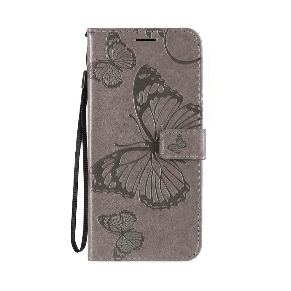 Anymob Samsung Case Gray Butterfly Luxury Wallet Phone Flip Leather Cover With Card Slot Protection-Mobile Phone Cases-PEROZ Accessories