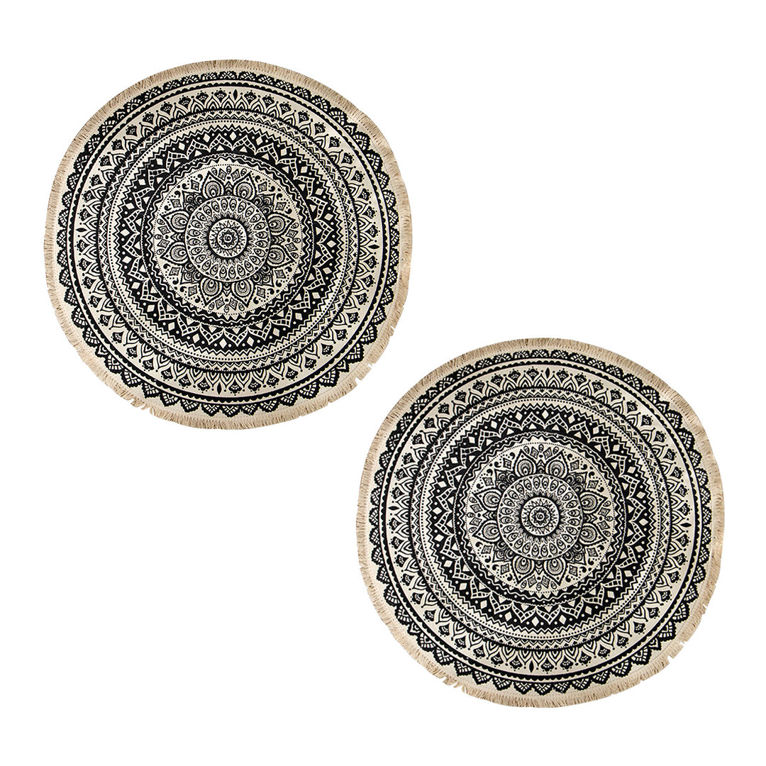 SOGA 2X Black Carpet Soft Linen Bohemian Non Slip Floor Retro Minimalist Round Rug Home Decor with Tassels-Rugs-PEROZ Accessories