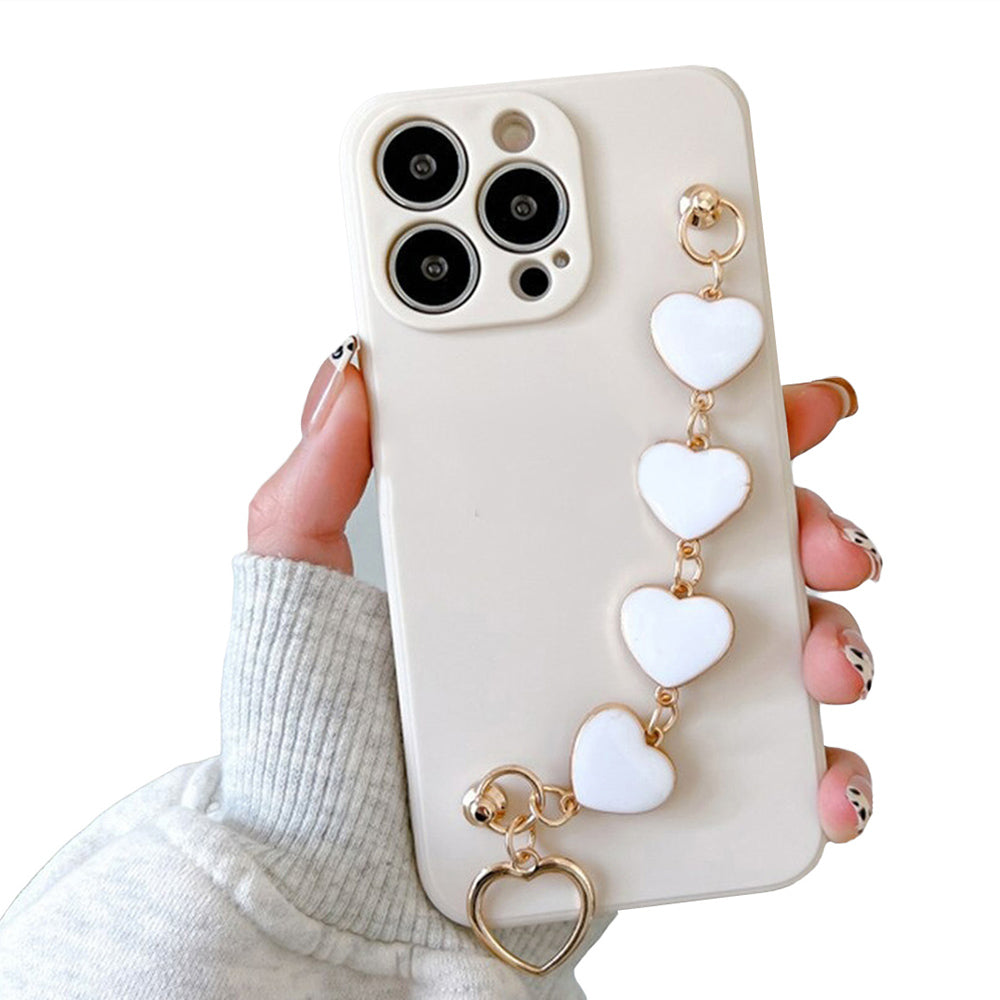 Anymob iPhone Phone Case Beige Heart Chain Hand Strap Apple Back Mobile Cover for IOS 13 Pro Max 12 MiNi 11 Pro XR XS X 7 8 Plus 6 6S SE Compatible-Mobile Phone Cases-PEROZ Accessories