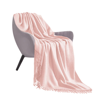 SOGA Pink Acrylic Knitted Throw Blanket Solid Fringed Warm Cozy Woven Cover Couch Bed Sofa Home Decor-Throw Blankets-PEROZ Accessories