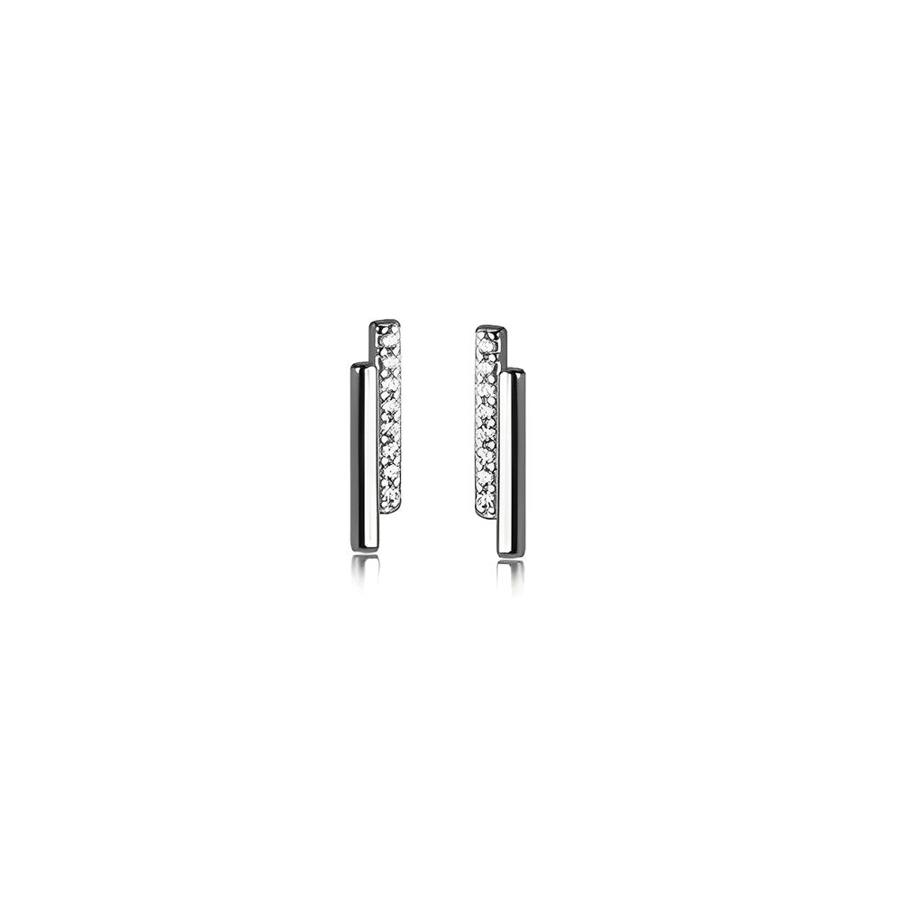 Anyco Fashion Earrings Sterling Silver Strip Shiny Zircon Small Stud Simple Unique Elegant Party Jewelry for Women-Earrings-PEROZ Accessories