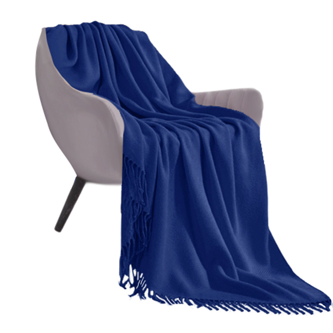 SOGA Royal Blue Acrylic Knitted Throw Blanket Solid Fringed Warm Cozy Woven Cover Couch Bed Sofa Home Decor-Throw Blankets-PEROZ Accessories
