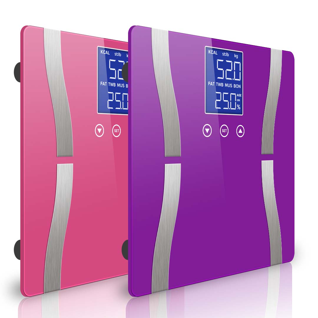 SOGA 2X Digital Body Fat Scale Bathroom Scales Weight Gym Glass Water LCD Purple Pink-Body Weight Scales-PEROZ Accessories