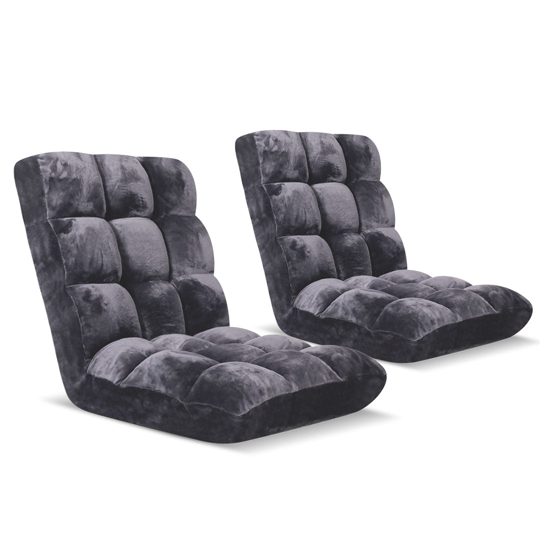 SOGA 2X Floor Recliner Folding Lounge Sofa Futon Couch Folding Chair Cushion Grey-Recliner Chair-PEROZ Accessories