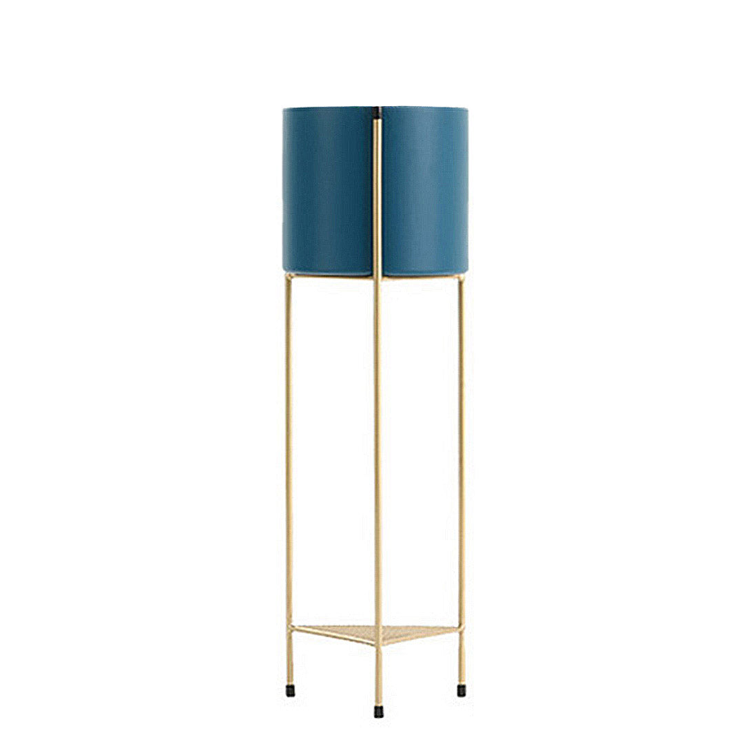SOGA 2 Layer 65cm Gold Metal Plant Stand with Blue Flower Pot Holder Corner Shelving Rack Indoor Display-Indoor Pots, Planters and Plant Stands-PEROZ Accessories
