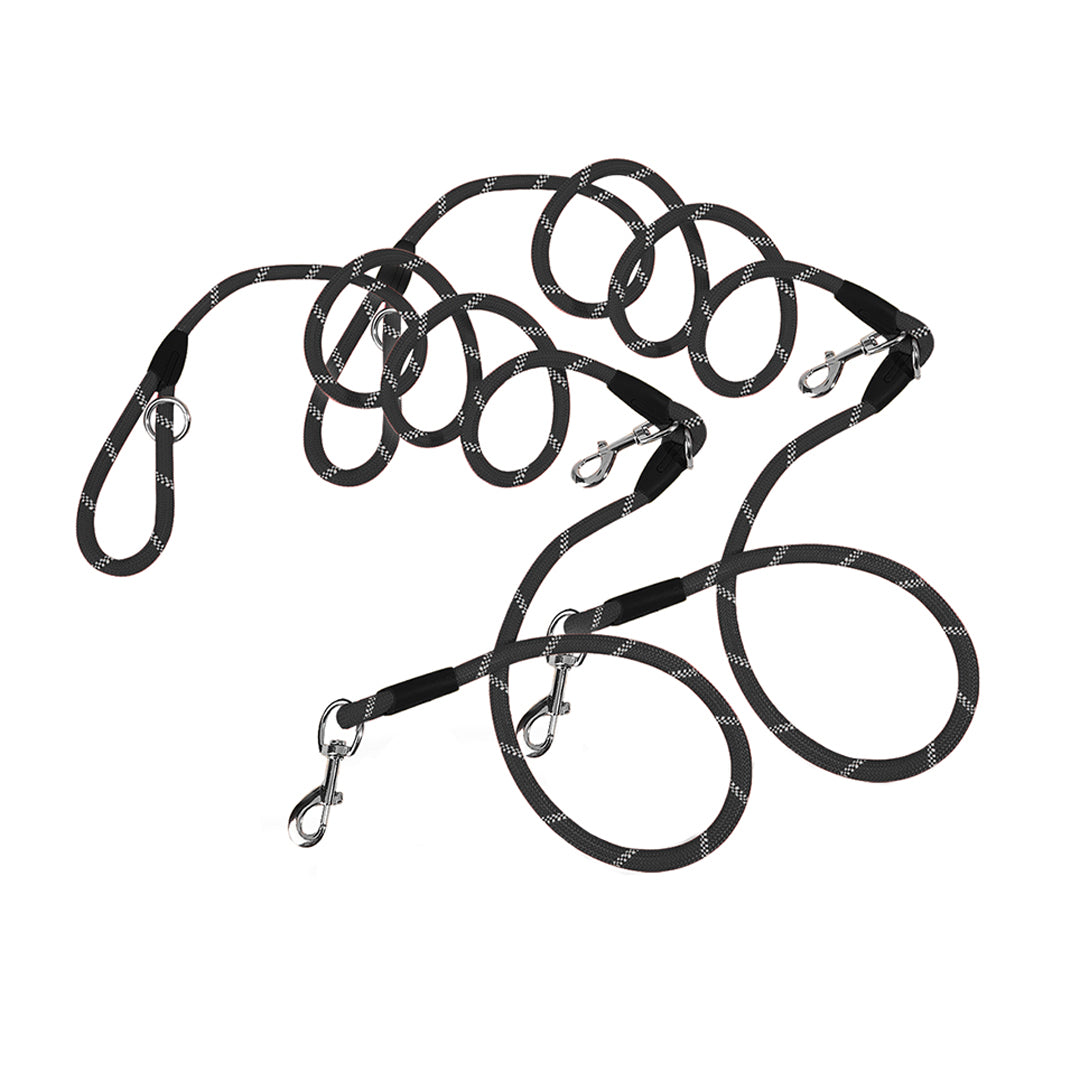SOGA 2X 220cm Multifunction Hands Free Rope Pet Cat Dog Puppy Double Ended Leash for Walking Training Tracking Obedience Black-Dog Collars-PEROZ Accessories