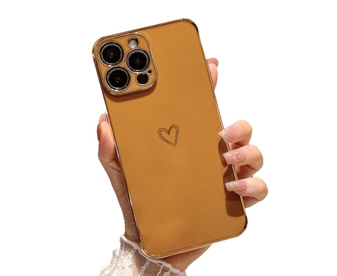 Anymob iPhone Case Gold Love Heart Gold Plating Soft Shockproof Cover iPhone 13 12 11 Pro Max X XS Max XR 12 13 2020 Compatible-Mobile Phone Cases-PEROZ Accessories