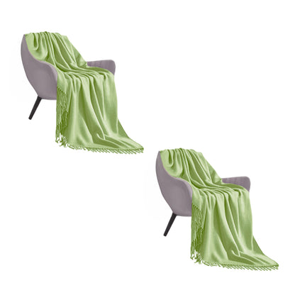 SOGA 2X Green Acrylic Knitted Throw Blanket Solid Fringed Warm Cozy Woven Cover Couch Bed Sofa Home Decor-Throw Blankets-PEROZ Accessories