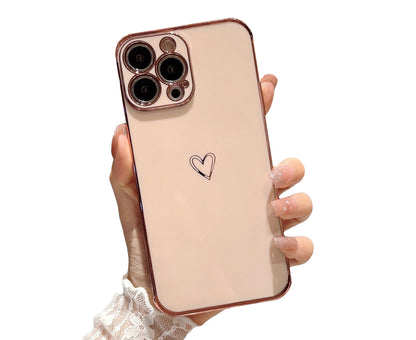 Anymob iPhone Case Pale Pink Love Heart Gold Plating Soft Shockproof Cover iPhone 13 12 11 Pro Max X XS Max XR 12 13 2020 Compatible-Mobile Phone Cases-PEROZ Accessories
