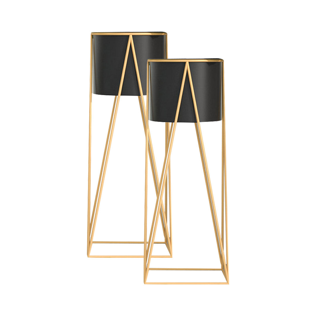 SOGA 2X 50cm Gold Metal Plant Stand with Black Flower Pot Holder Corner Shelving Rack Indoor Display-Indoor Pots, Planters and Plant Stands-PEROZ Accessories