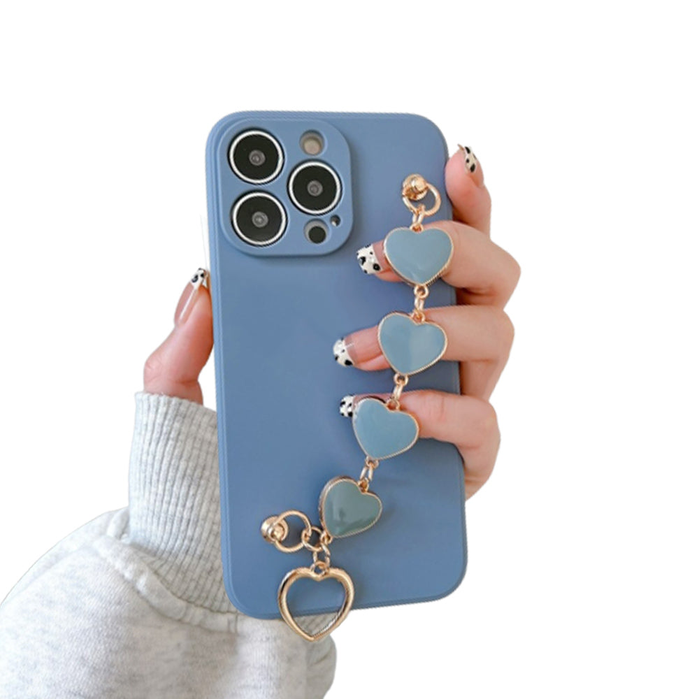 Anymob iPhone Phone Case Pastel Blue Heart Chain Hand Strap Apple Back Mobile Cover For IOS 13 Pro Max 12 MiNi 11 Pro XR XS X 7 8 Plus 6 6S SE-Mobile Phone Cases-PEROZ Accessories