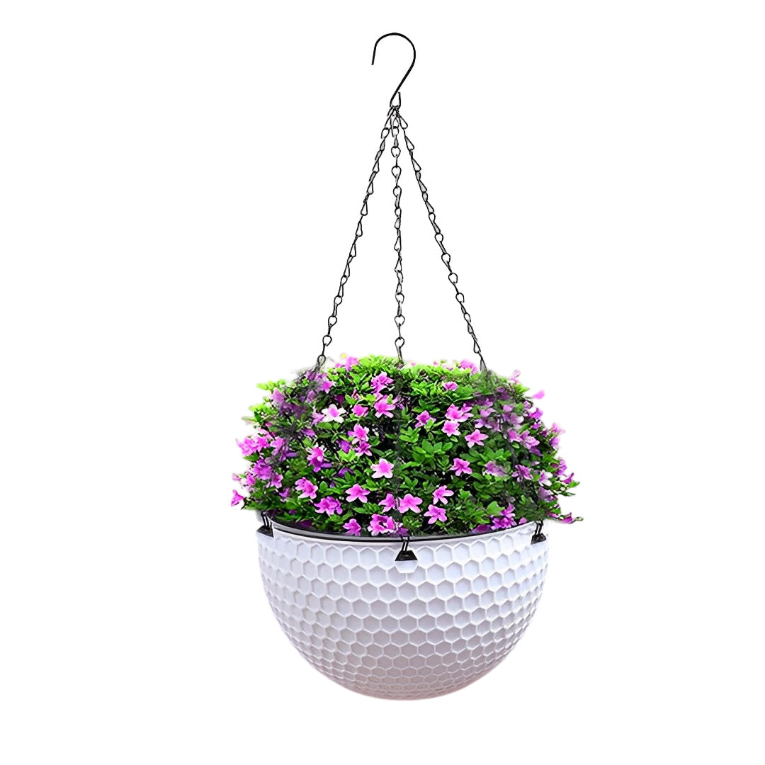 SOGA White Medium Hanging Resin Flower Pot Self Watering Basket Planter Indoor Outdoor Garden Decor-Indoor Pots, Planters and Plant Stands-PEROZ Accessories