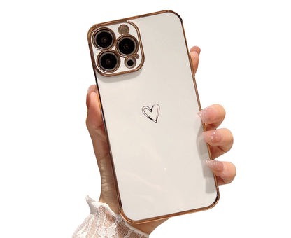 Anymob iPhone Case White Love Heart Gold Plating Soft Shockproof Cover iPhone 13 12 11 Pro Max X XS Max XR 12 13 2020 Compatible-Mobile Phone Cases-PEROZ Accessories